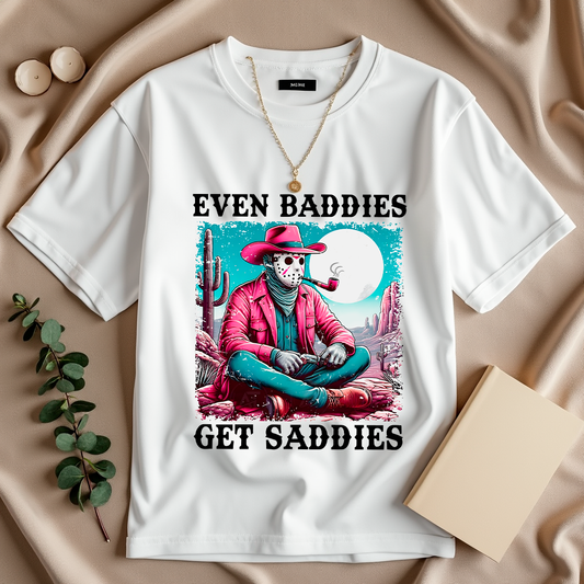 Playera "Even Baddie get Saddies" oversize fit blanca